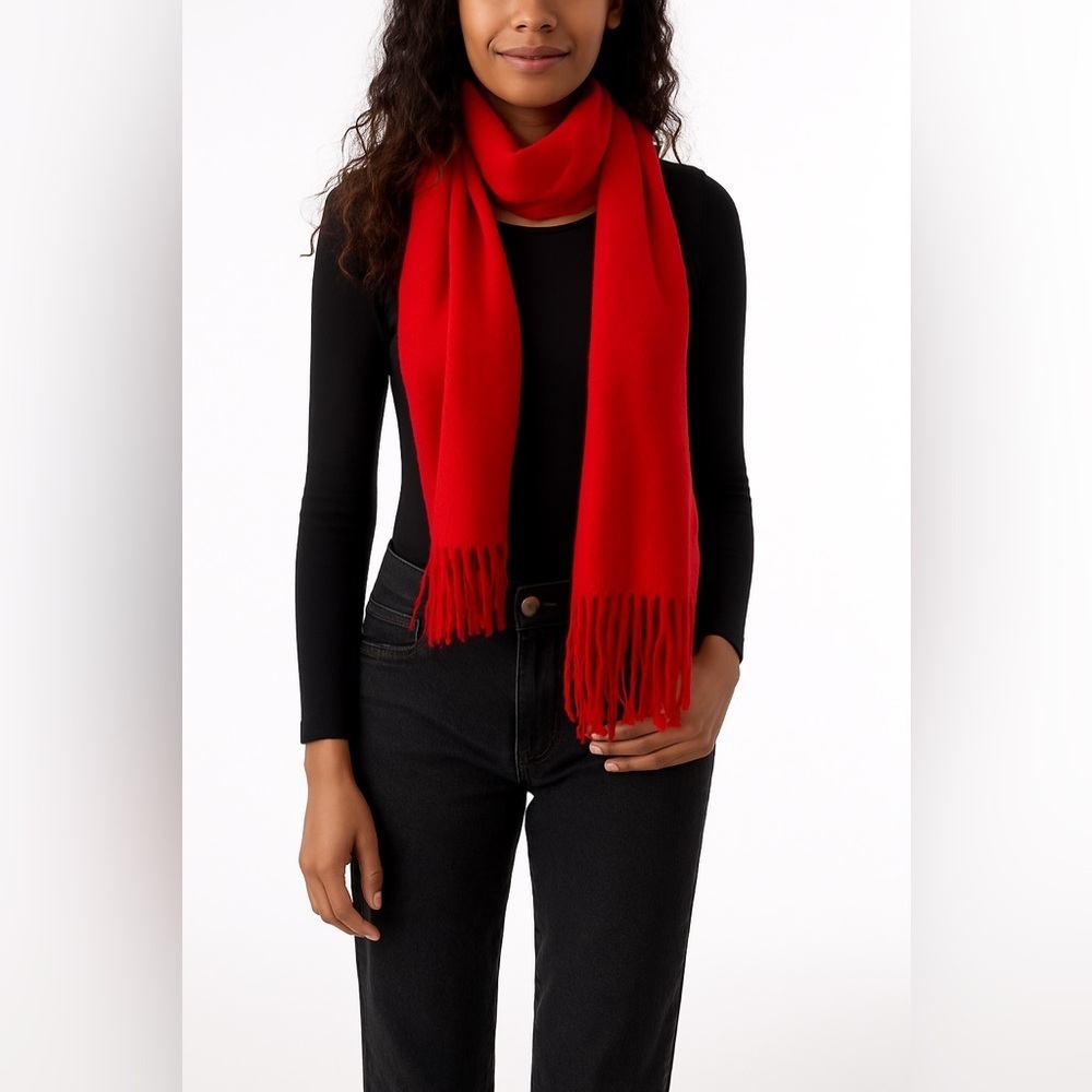 🧣 NWT Style & Co Red Herringbone Knit Winter Scarf – Cozy Fringe Accent One Size